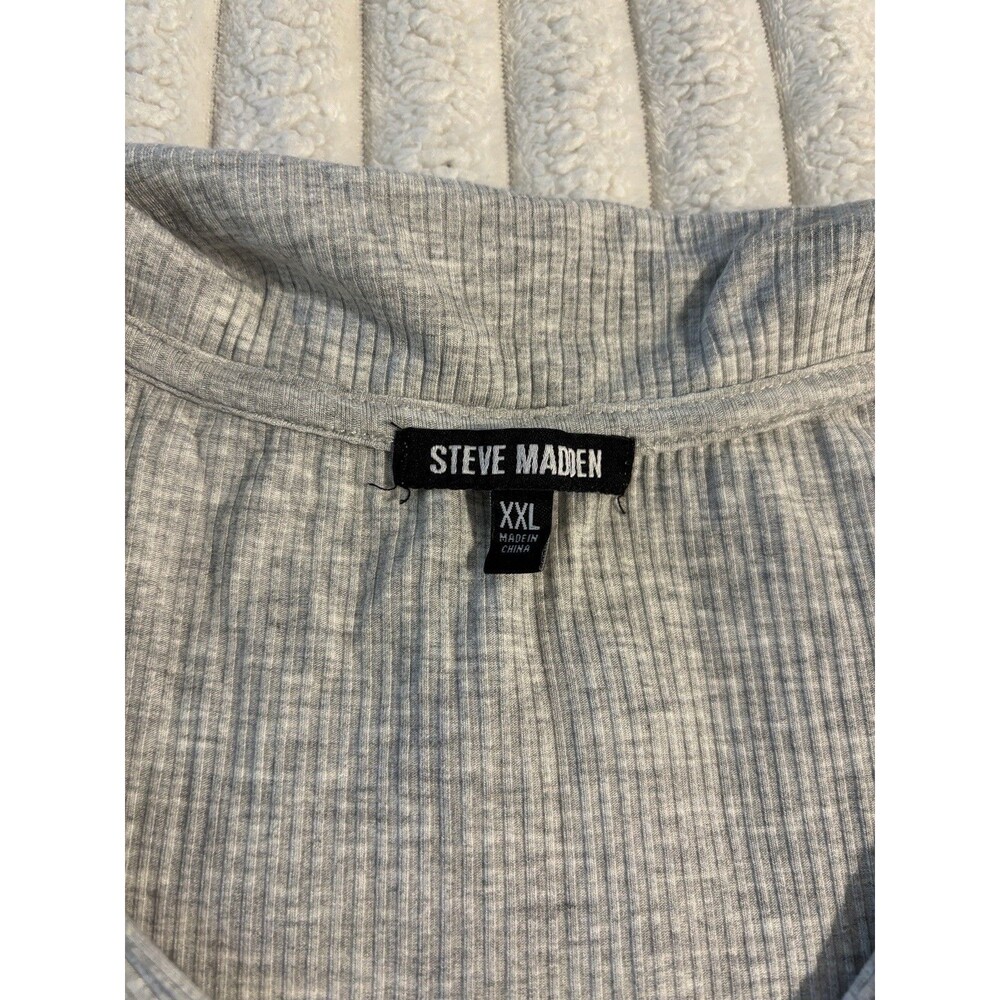 Steve Madden Shirt Button Up Ribbed Long Blouse Top Womens 2XL Grey EUC Ruched